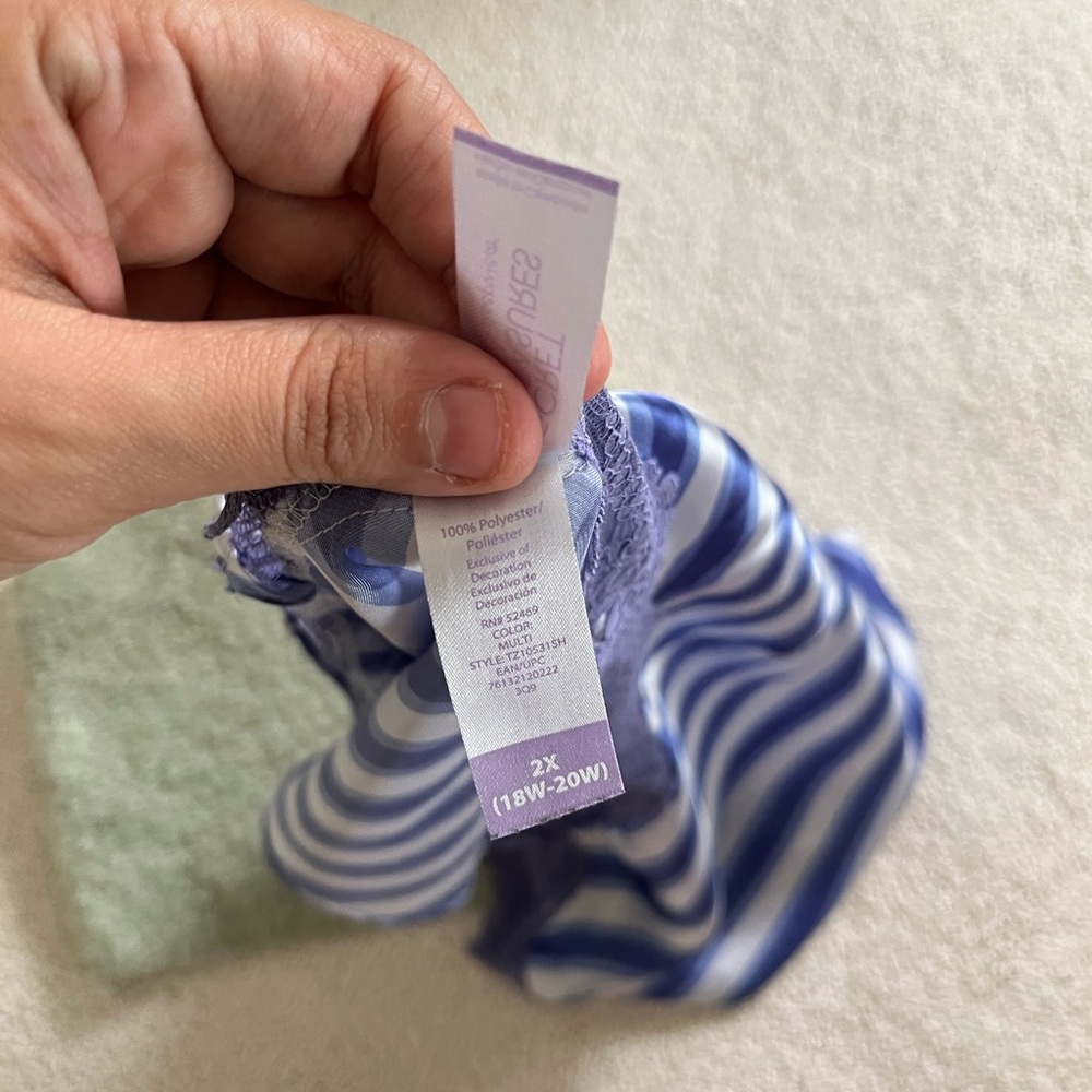 Secret Treasures Blue and White babydoll satin retro Striped with Purple Lace - Picture 5 of 9